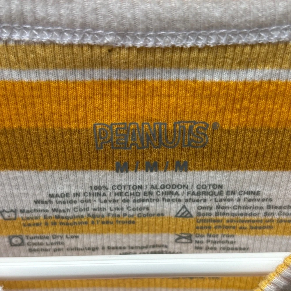 Peanuts Yellow & White Striped Woodstock Tee Sz Girls Medium EUC